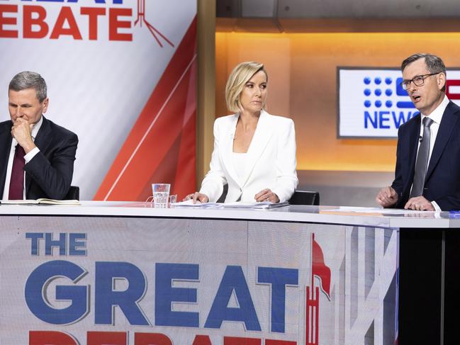 ‘Glad it’s over’... Deborah Knight with Chris Uhlmann and David Crowe. Picture:Alex Ellinghausen/Getty Images