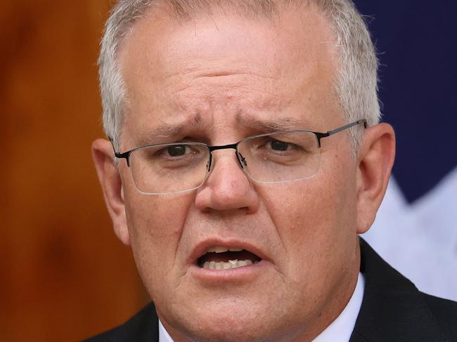 CANBERRA, AUSTRALIA NewsWire Photos FEBRUARY, 07 2022:  Prime Minister Scott Morrison spoke to media during a press conference at Parliament House in Canberra. Peter Dutton, Karen Andrews and Greg Hunt attended the presser with the PM.Picture: NCA NewsWire / Gary Ramage