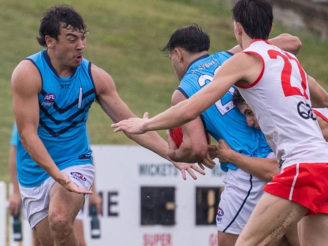 Manly forward Kale Gabila (No.1) hopes to have a major impact in Canberra. Picture: AFL Sydney