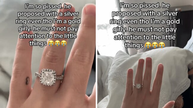 She was "pissed" that her partner proposed with a "silver" ring, even though she's a "gold girly." Source: keely1123/TikTok