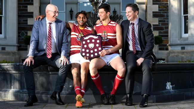 Prince Alfred coach Marty McKinnon, players Kysaiah Pickett and Karl Finlay, and assistant coach Craig Tasborski. Picture: Tricia Watkinson