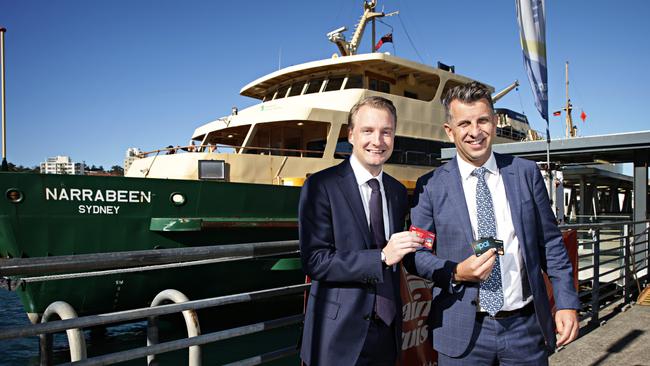 Manly MP James Griffin alongside Transport Minister Andrew Constance at Manly Warf. Picture: Adam Yip/ Manly Daily