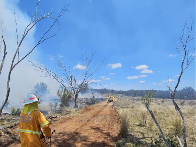 Rural fire crews are still working on containing a fire at Greymare in the Southern Downs. Photo: Cabarlah Rural Fire Brigade