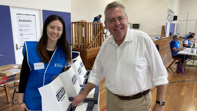 Anthony Roberts places his vote in the north shore electorate of Lane Cove last week.