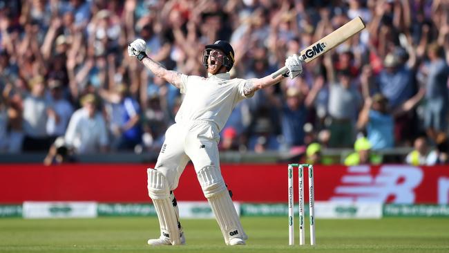 Ben Stokes celebrates hitting the winning runs at Headingley in 2019. Picture: Gareth Copley/Getty