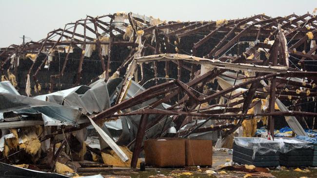 Gone ... A building is severely damaged near Columbia, Mississippi, after a tornado tore through the area. Picture: AP Photo/The Hattiesburg American, Eli Baylis