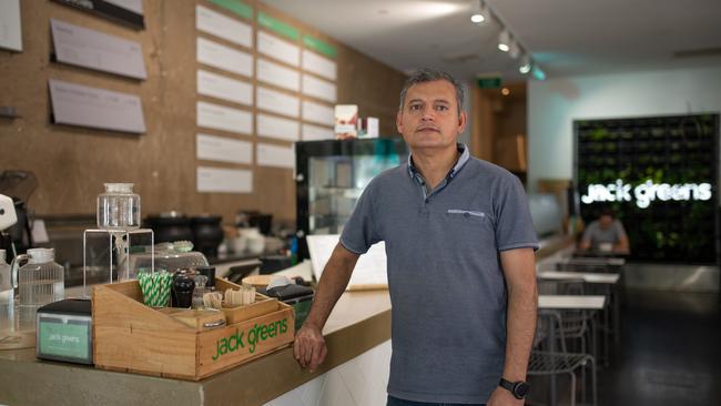 Sunil Sharma, owner of Jack Greens on Waymouth Street, has seen a huge decline in numbers since office workers began working from home. Picture: Naomi Jellicoe