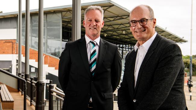 Port Adelaide chairman David Koch, pictured with CEO Matthew Richardson, laid down a challenged to the Power players. Picture: Morgan Sette