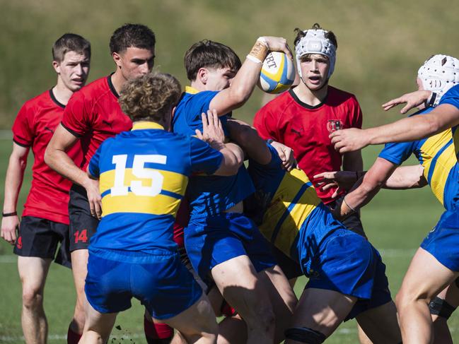 Adam Davis with the ball for Toowoomba Grammar School 1st XV against St Joseph's College, Gregory Terrace 1st XV in Round 6 GPS Queensland Rugby at TGS Old Boys Oval, Saturday, August 17, 2024. Picture: Kevin Farmer