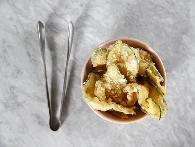 Kikikithia (Zucchini Chips) at Hellenika at The Calile, Fortitude Valley. Picture: AAP Image/Josh Woning