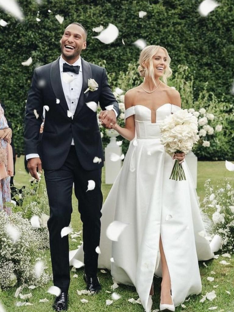 Former Hawthorn footballer, Josh Gibson (left) and partner Ashley Bright at their wedding in March 2023 in the Yarra Valley. Picture: Instagram