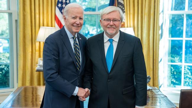 Kevin Rudd met US President Joe Biden last month as he started his new role as Australia's Ambassador to the US. Picture: Supplied