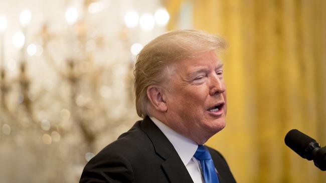 President Donald Trump speaks about the arrest in the mail bomb scare at the 2018 Young Black Leadership Summit in the East Room of the White House. Picture: AP