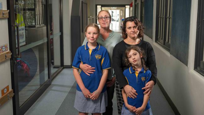 Ms Callahan, pictured with Megan Morris and students Hannah Humphries and Grace Morris, said it was an incredibly frustrating situation. Picture: Brad Fleet