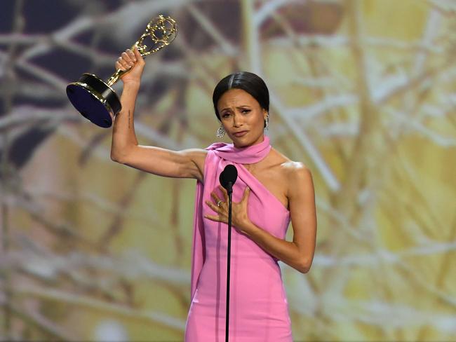 Thandie snuck the award out from fierce Handmaid’s Tale competition. Picture: AFP