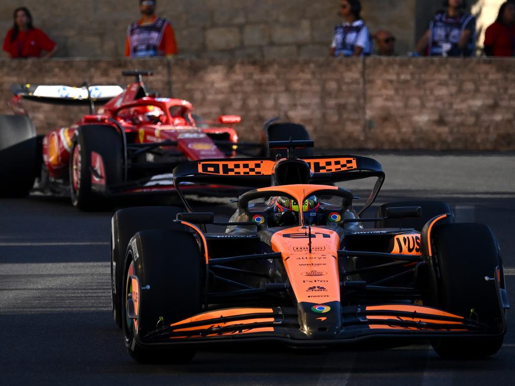 Oscar Piastri was perfect in defence after overtaking Charles Leclerc. Picture: Clive Mason/Getty Images