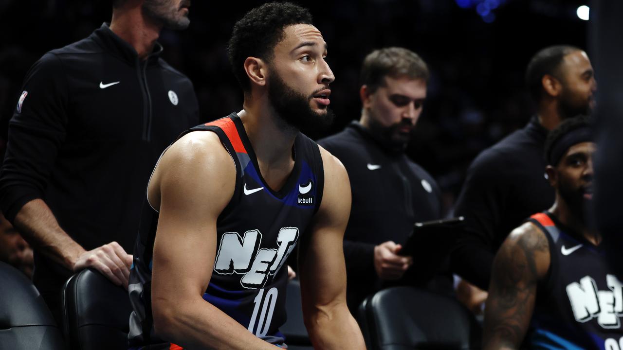 NEW YORK, NEW YORK - JANUARY 29: Ben Simmons #10 of the Brooklyn Nets looks on during a timeout during the first half against the Utah Jazz at Barclays Center on January 29, 2024 in the Brooklyn borough of New York City. NOTE TO USER: User expressly acknowledges and agrees that, by downloading and/or using this Photograph, user is consenting to the terms and conditions of the Getty Images License Agreement. (Photo by Sarah Stier/Getty Images)