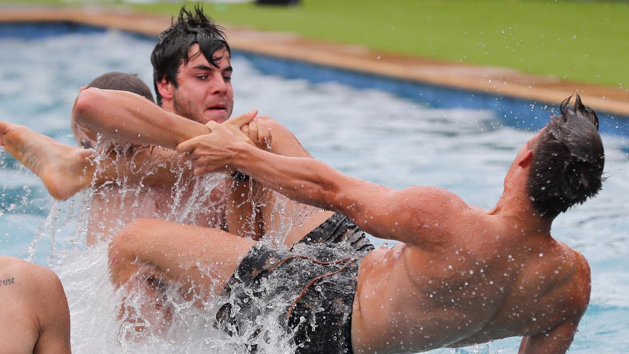 Darcy Fogarty playing in the pool during the Crows pre-season camp on Fleurieu Peninsula. Picture: Tait Schmaal