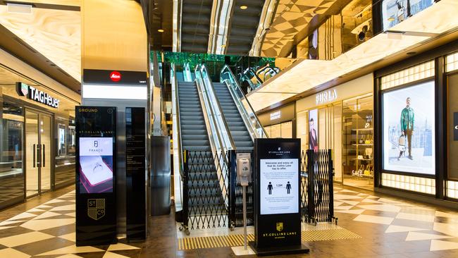 St. Collins Lane shopping arcade in Melbourne on Wednesday. Picture: Paul Jeffers