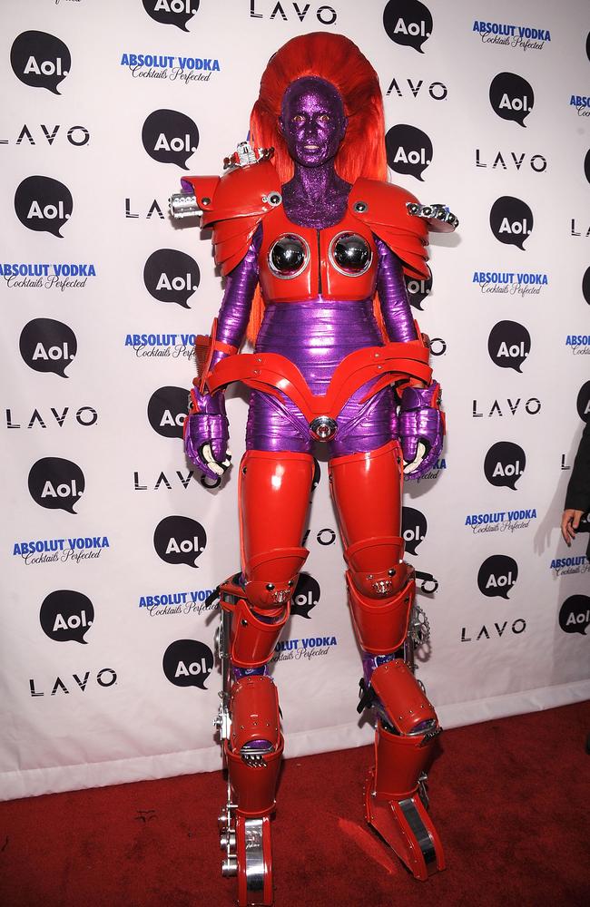 2010: One of the more complicated costumes saw the model dress up as an enormous robot. Picture: Bryan Bedder/Getty Images