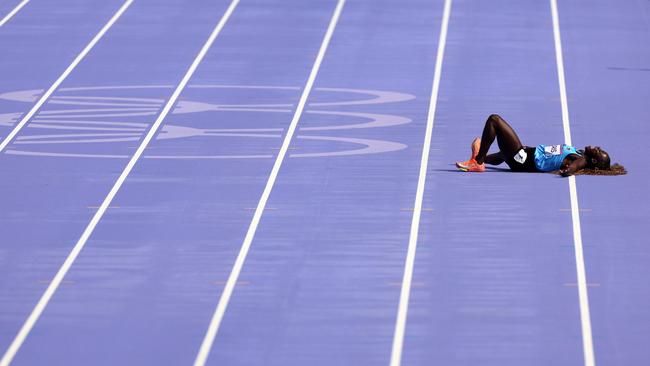 Lucia Moris of Team South Sudan was briefly motionless. Photo by Steph Chambers/Getty Images.