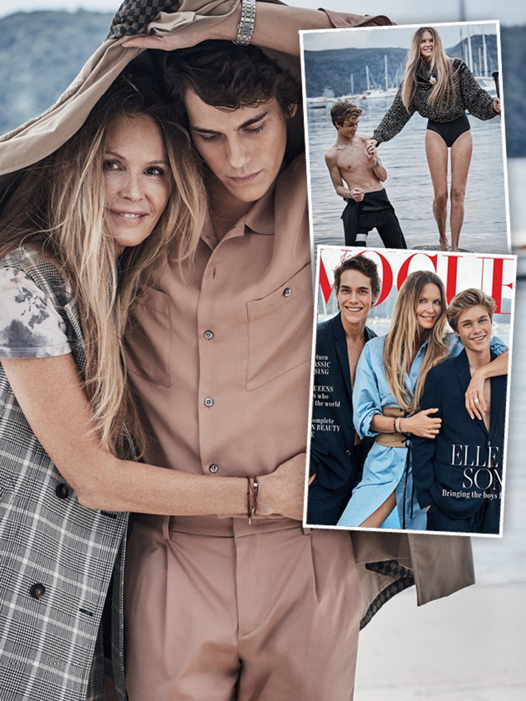 Elle Macpherson on cover of Vogue Australia with sons Flynn, Cy Daily