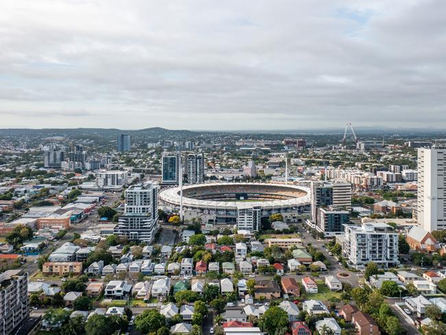 Developing Queensland - Brisbane Queensland Australia - January 10 2023 : Woolloongabba (Gabba) stadium is seen on a summer morning. This stadium is set to welcome Brisbane Olympics summer games in 2032.