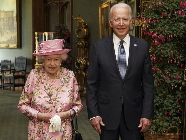 FILE - Queen Elizabeth II With World Leaders WINDSOR, ENGLAND - JUNE 13: Queen Elizabeth II with US President Joe Biden in the Grand Corridor during their visit to Windsor Castle on June 13, 2021 in Windsor, England. Queen Elizabeth II hosts US President, Joe Biden and First Lady Dr Jill Biden at Windsor Castle. The President arrived from Cornwall where he attended the G7 Leader's Summit and will travel on to Brussels for a meeting of NATO Allies and later in the week he will meet President of Russia, Vladimir Putin. (Photo by Steve Parsons - WPA Pool/Getty Images)