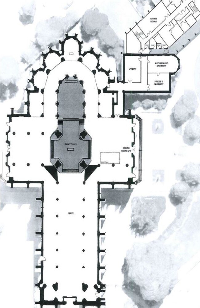 A plan of St Patrick's Cathedral, Melbourne where George Pell sexually abused two choirboys. Source: Supreme Court of Victoria.