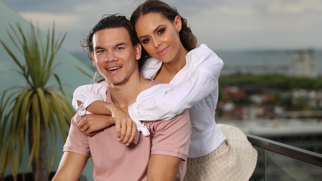 Richmond player Daniel and Mia Fevola. Daniel wears Ted Baker and Mia is wearing Kookai, available at Chadstone. Picture: Alex Coppel