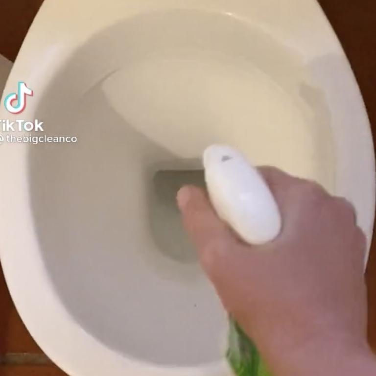 Kacie said disinfectant sprays needed to be left on surfaces like toilets for several minutes to work. Picture: TikTok/thebigcleanco.