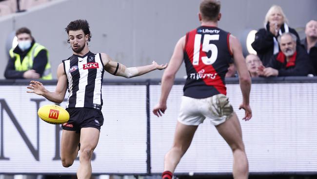 Josh Daicos sizes up the goals. Picture: Darrian Traynor/Getty Images