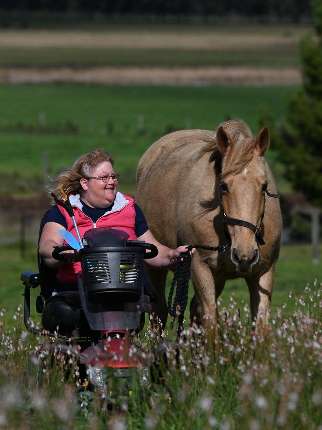 Kerrie McDonald on her property in Wellington with her horse Bella. Picture: Naomi Jellicoe