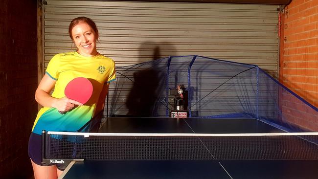 Table tennis player Michelle Bromley and Rambo during COVID. Pic: Supplied.