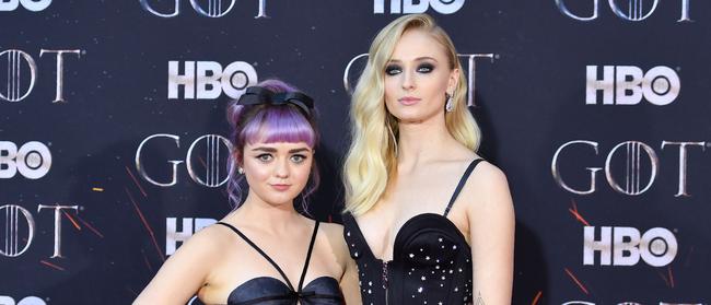 Stark end … Maisie Williams and Sophie Turner will battle each other in the best supporting actress category. Picture: Angela Weiss / AFP