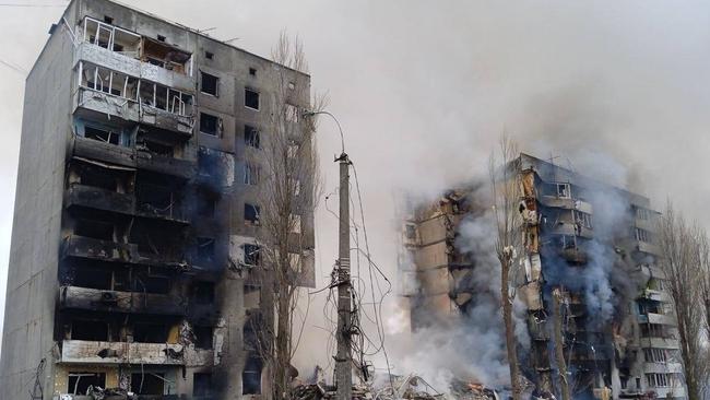 A view shows damaged buildings following recent shelling, as Russia\\'s invasion of Ukraine continues, in the settlement of