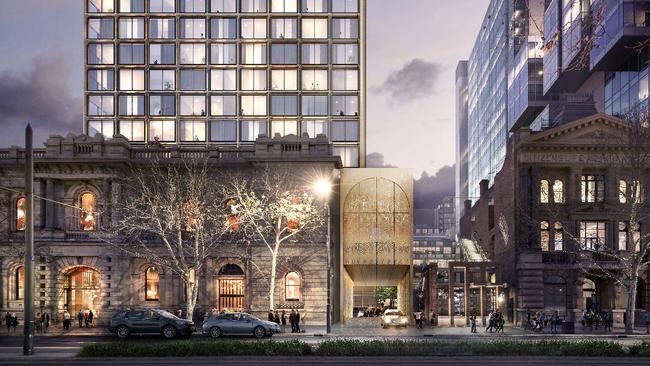 Artist impression of a proposed 16-storey hotel and retail tower on the GPO site on the corner of King William and Franklin streets.