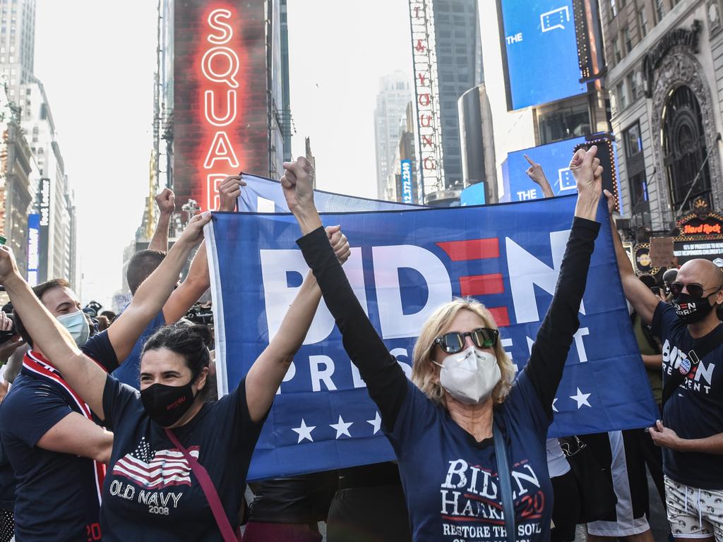 Americans celebrate in the streets after it was announced that Democratic nominee Joe Biden would be the next US President. Picture: Stephanie Keith/Getty Images/AFP