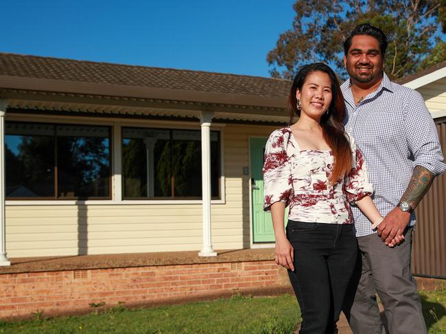 (Story about how you can still get a house in Sydney for less than $500k) Nancy Dao and Rishal Chandra at their new home in the suburb of Tregear, today.Picture:Justin Lloyd