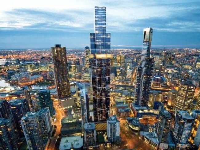 The under-construction Australia 108 building will surpass Eureka Tower, on the right, as Melbourne’s highest structure. It's tenure will be short, however, as it will be surpassed by the new tower from Crown Resorts.