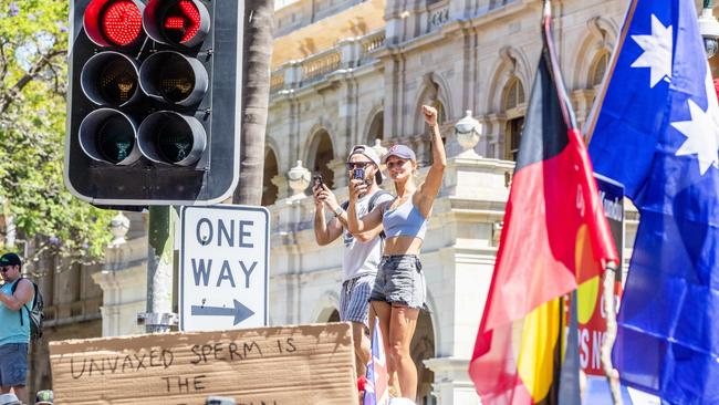The Freedom Rally in the Brisbane CBD on Saturday. Picture: Richard Walker