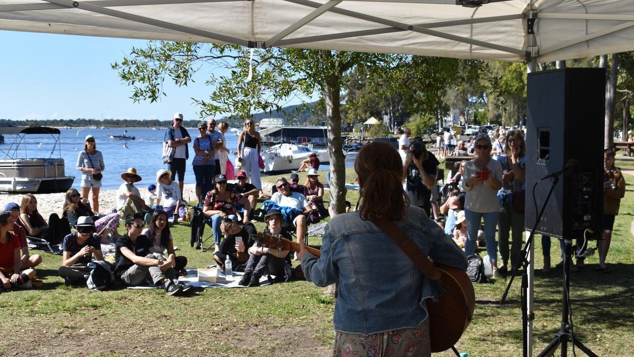 The crowd enjoys the live music at the 2021 Noosa Come Together Festival.