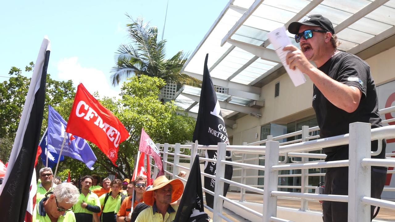 CFMEU Far North Queensland organiser Rolly Cummins speaks at a union demonstration on Monday, October 14. Picture: Peter Carruthers