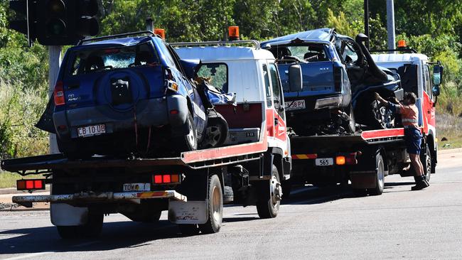 Two people died in the crash on Tiger Brennan Dr and Berrimah Rd last week. Picture: Katrina Bridgeford