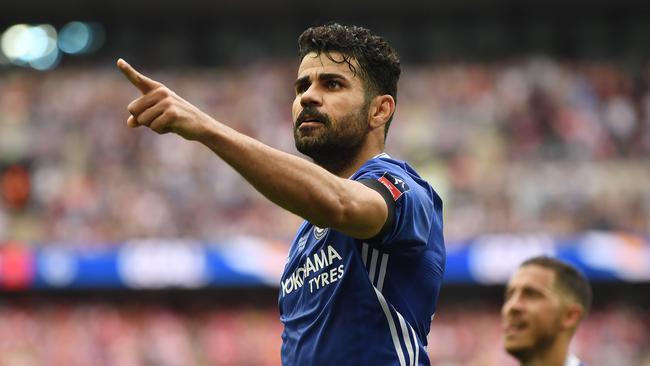 Diego Costa of Chelsea celebrates scoring his sides first goal during the FA Cup Final.