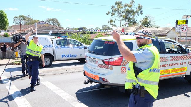 Police near Banksia Rd Public School, Greenacre, following reports a car has crashed into a classroom. Picture: Eliza Barr