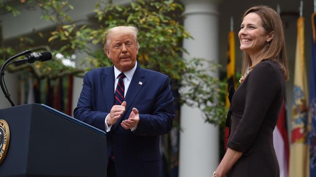 Donald Trump appointed Judge Amy Coney Barrett to replace Justice Ruth Bader Ginsburg, who died September 2020. Picture: AFP.