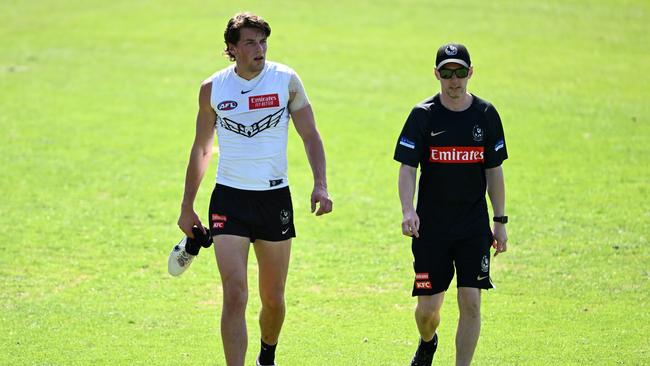 MELBOURNE, AUSTRALIA - DECEMBER 04: Patrick Lipinski of the Magpies walks off the field during a Collingwood Magpies training session at Victoria Park on December 04, 2023 in Melbourne, Australia. (Photo by Quinn Rooney/Getty Images)