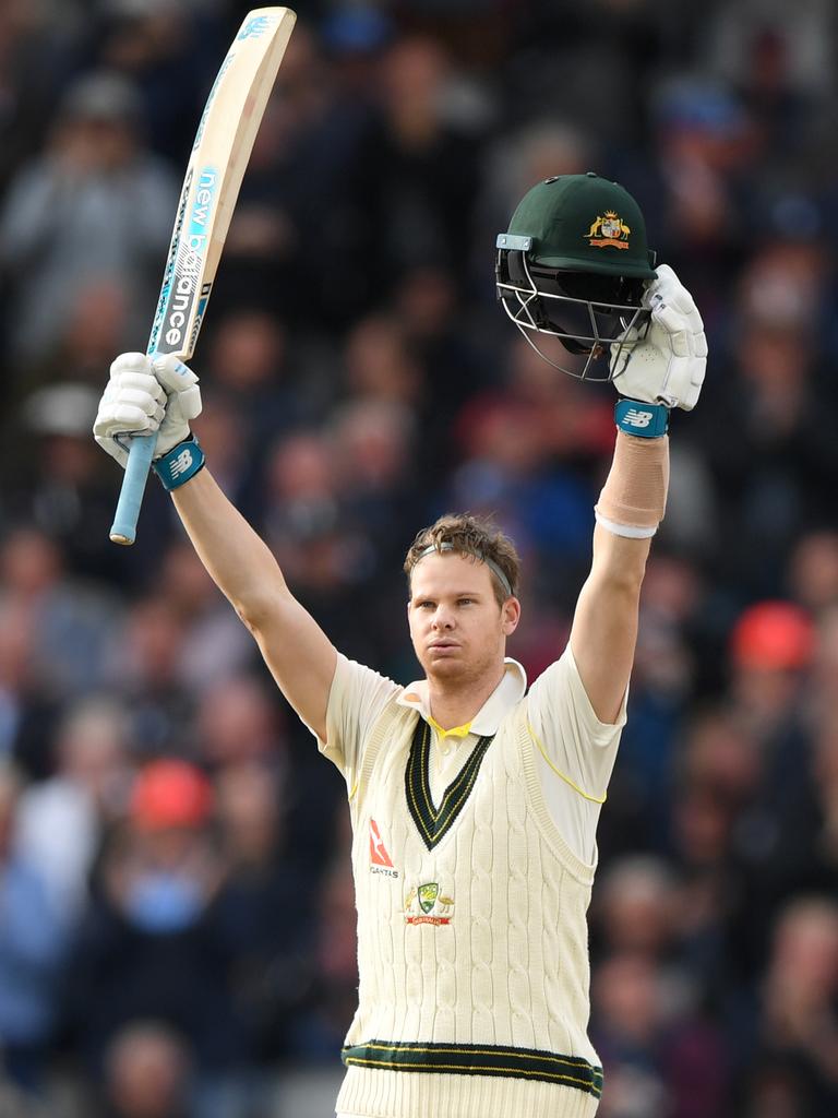 Smith celebrates one of his many tons against the Poms. Picture: Getty Images