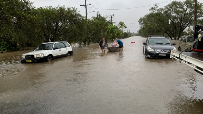 The Lismore levee has been breached by the torrential rain and floods. Picture: Stuart Cumming